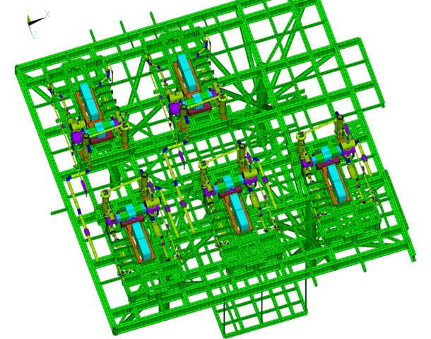 Structural finite element model of five reciprocating compressor packages mounted on offshore platform ANSYS