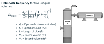 How to calculate the Helmholtz frequency for two unequal volumes